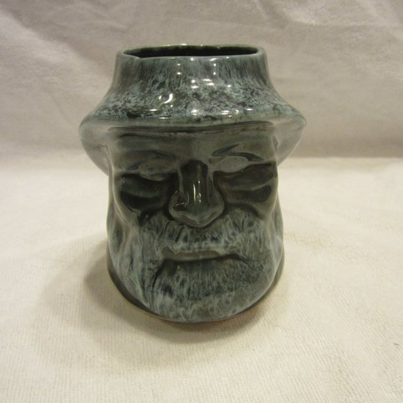 UNIQUE BERMUDA POTTERY VTG 70'S DRIP GLAZE MUG OF FISHERMAN HEAD - Picture 2 of 7